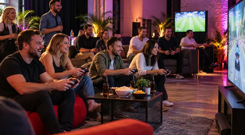 Adults enjoying gaming entertainment at a private event