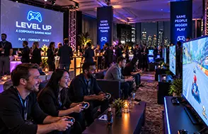 Colleagues enjoying a corporate gaming event