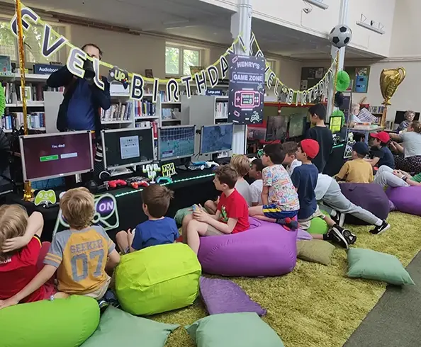 Colourful gaming equipment prepared for a children's party