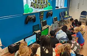 Pupils enjoying a hosted school gaming event in London